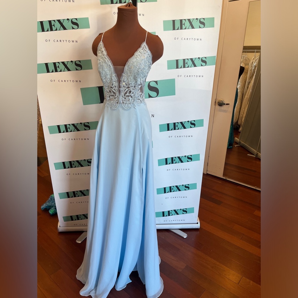 Clarisse Pale Blue Backless Lace Dress